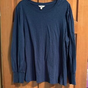 Terra & Sky Blue Puff Sleeve Ribbed Blouse